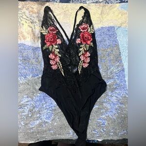 Black and red floral bodysuit
